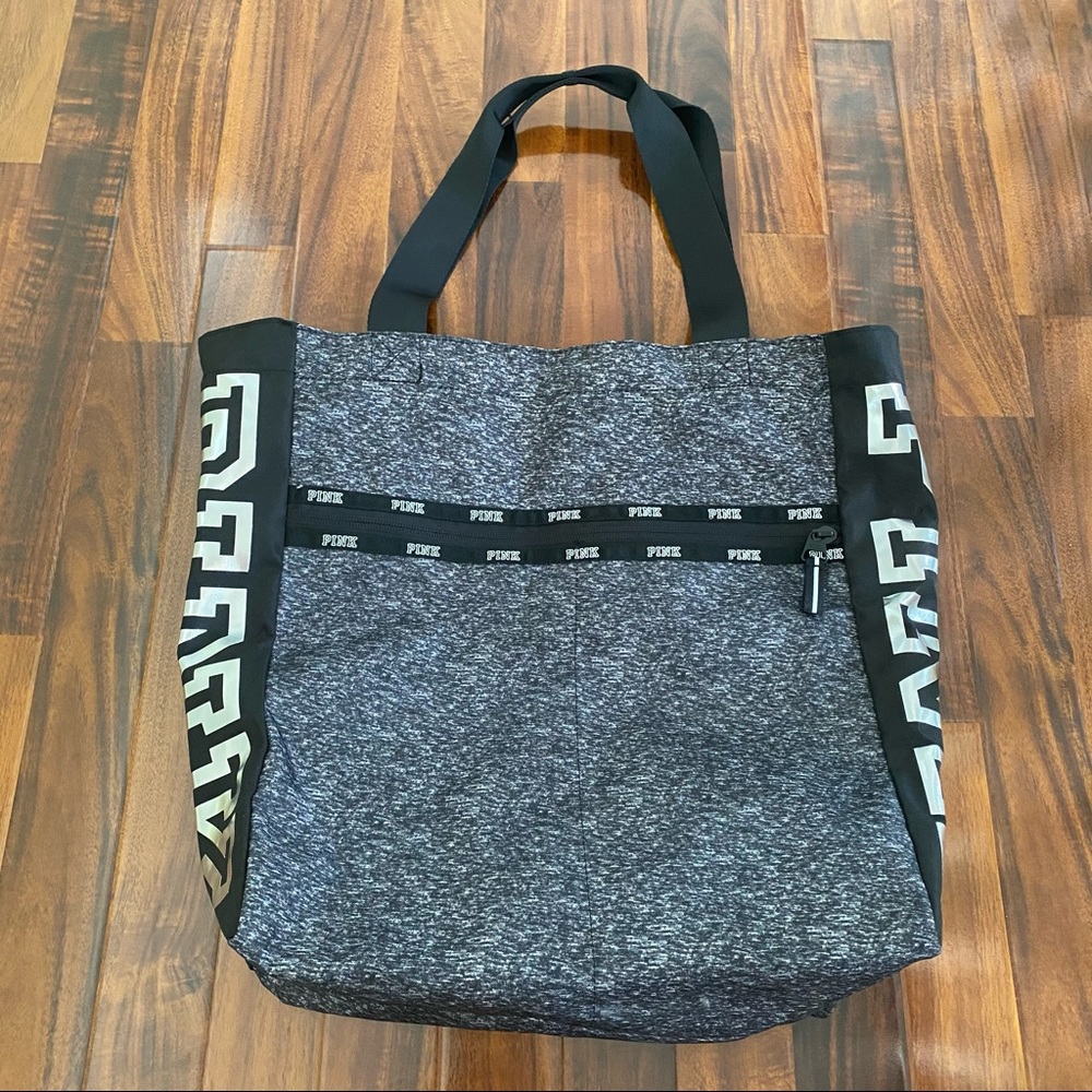 PINK Victoria's Secret Silver Graphic Black and Gray Grey Tote Bag